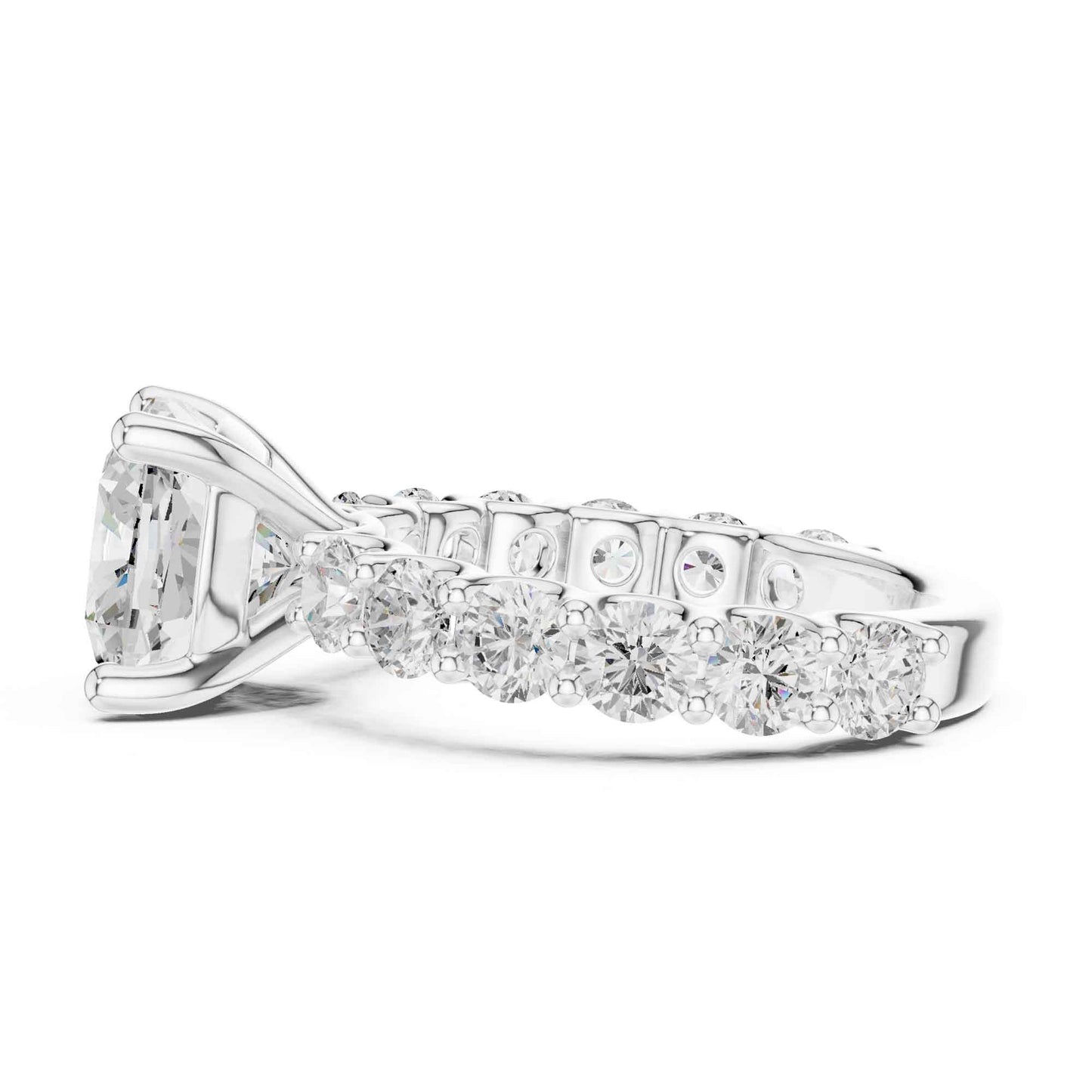 4 Carat Cushion Cut Lab Grown Diamond Engagement Ring in Classic Pavé Style