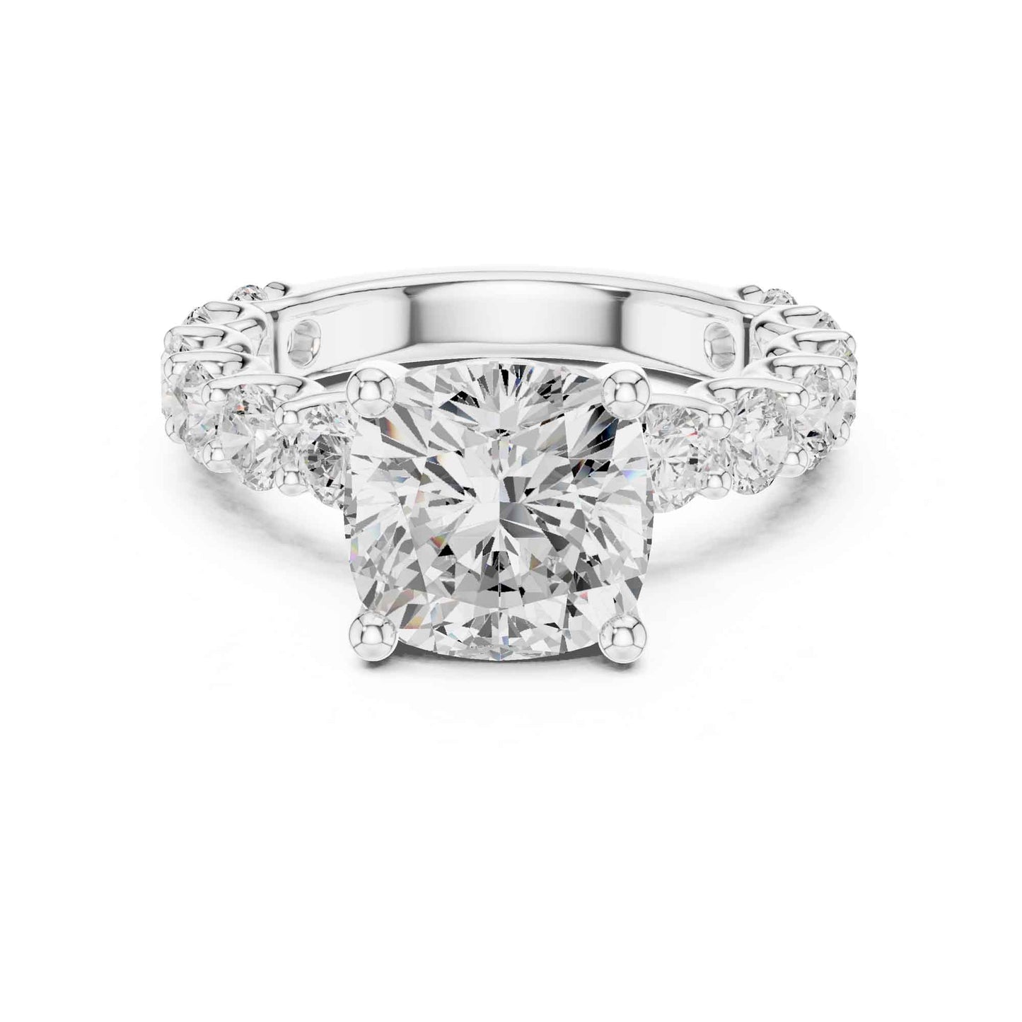 4 Carat Cushion Cut Lab Grown Diamond Engagement Ring in Classic Pavé Style