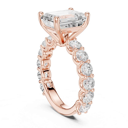 4 Carat Emerald Cut Solitaire Lab Grown Diamond Ring with Pavé Shank