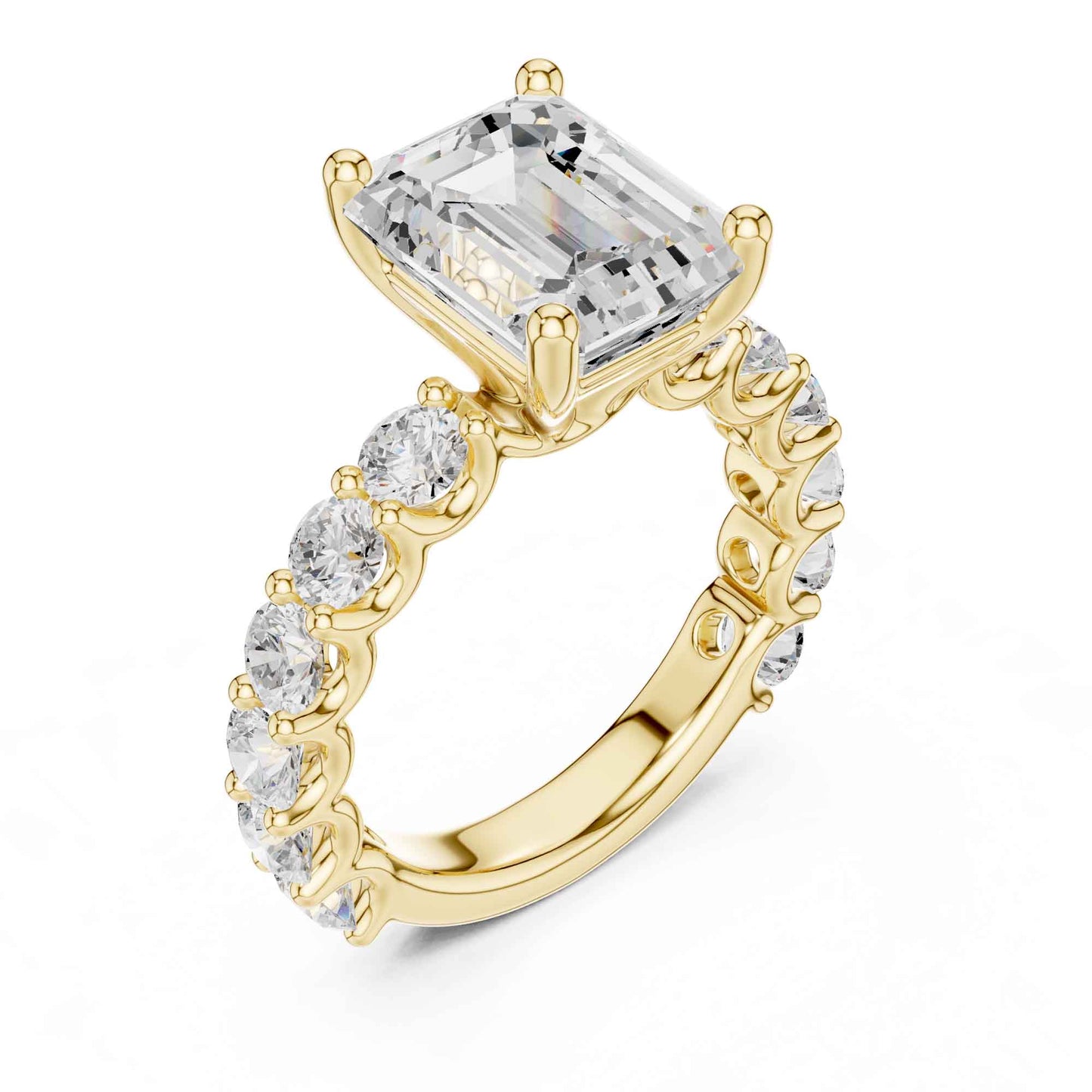 4 Carat Emerald Cut Solitaire Lab Grown Diamond Ring with Pavé Shank