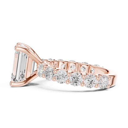 4 Carat Emerald Cut Solitaire Lab Grown Diamond Ring with Pavé Shank