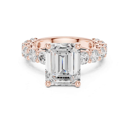 4 Carat Emerald Cut Solitaire Lab Grown Diamond Ring with Pavé Shank