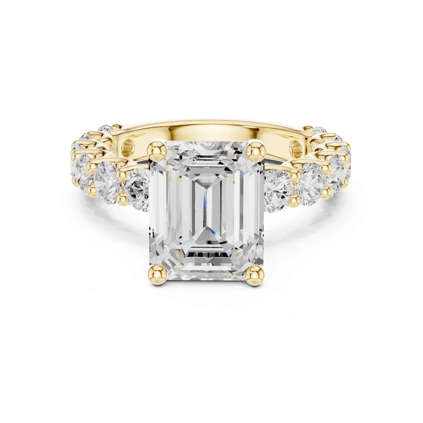 4 Carat Emerald Cut Solitaire Lab Grown Diamond Ring with Pavé Shank