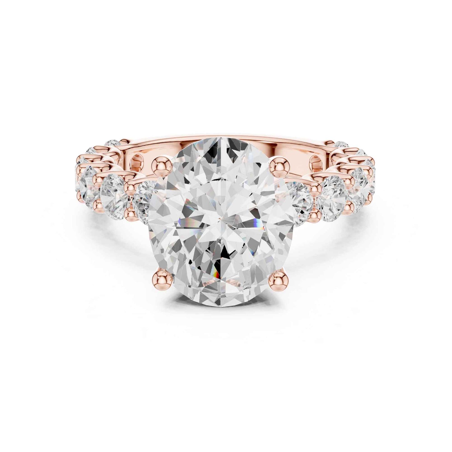 4 Carat Oval Cut Lab Grown Diamond Engagement Ring with Pavé Band