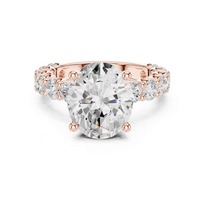 4 Carat Oval Cut Lab Grown Diamond Engagement Ring with Pavé Band