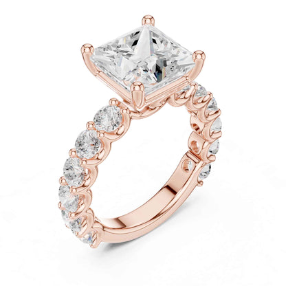 4 Carat Princess Shape Lab Grown Diamond Ring with Side Diamonds