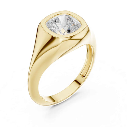 2 Carat Modern Cushion Cut Lab Grown Diamond Bezel Signet Ring