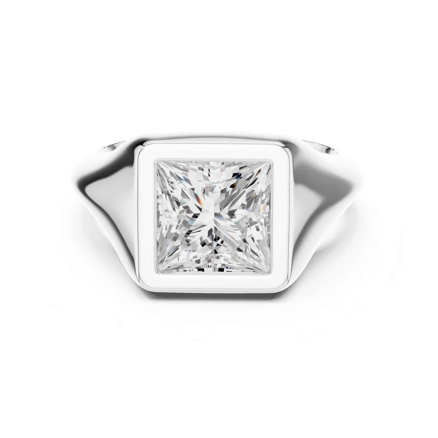 2 Carat Princess Cut Lab Grown Diamond Bezel Set Statement Ring