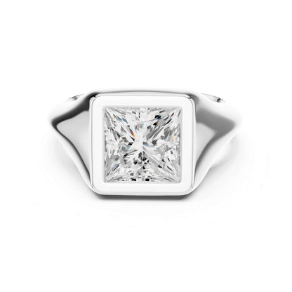2 Carat Princess Cut Lab Grown Diamond Bezel Set Statement Ring