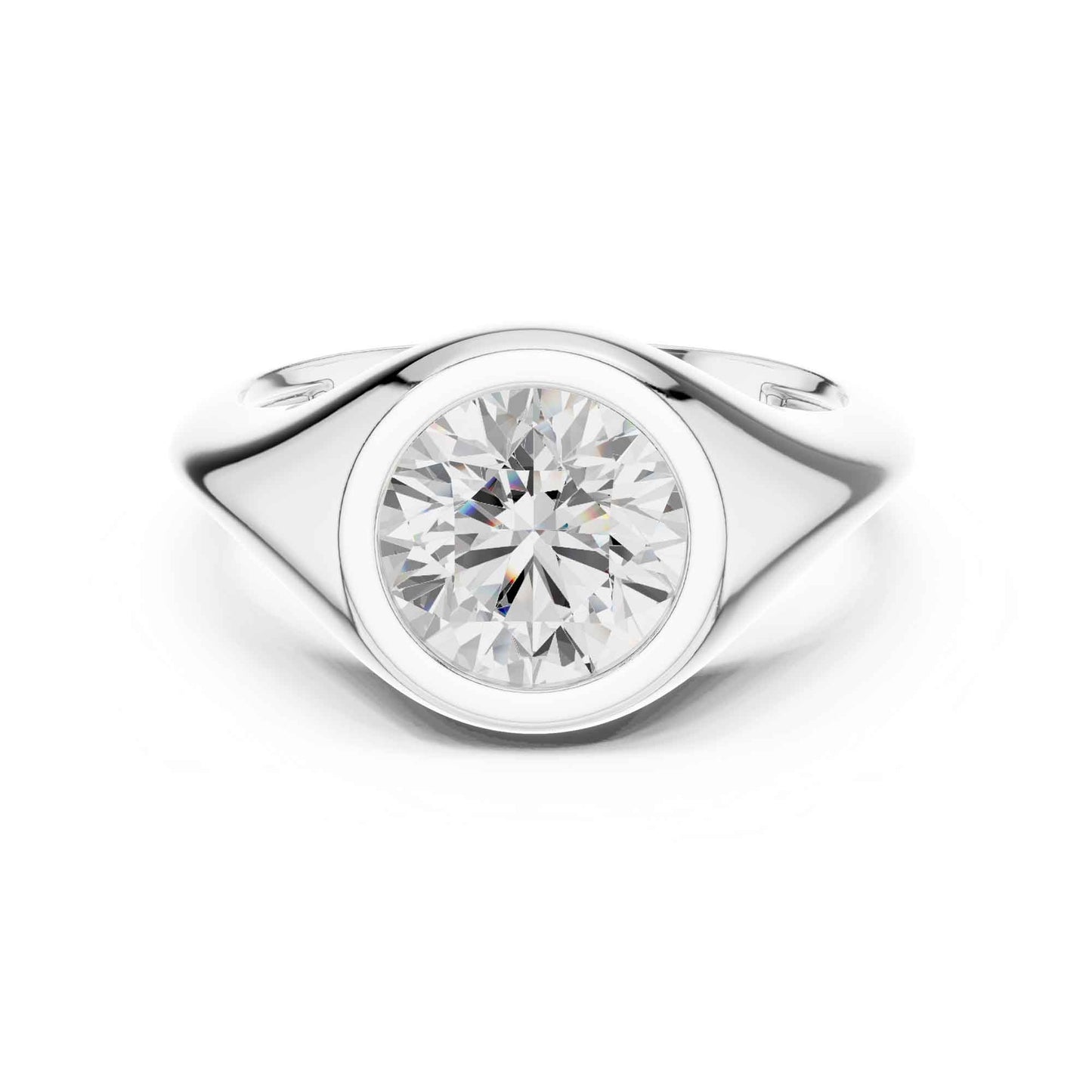 2 Carat Modern Round Cut Lab Grown Diamond Signet Ring