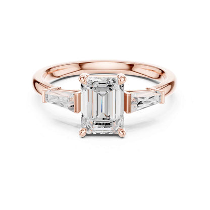 1.5 Carat Emerald Cut Lab Grown Diamond Engagement Ring with Tapered Side Stones