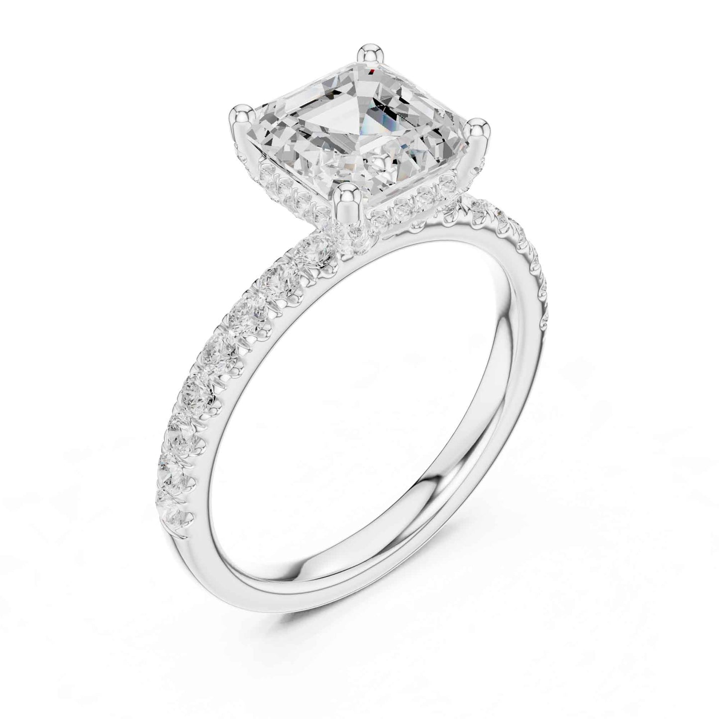 2 Carat Asscher Cut Lab Grown Diamond Pavé Engagement Ring