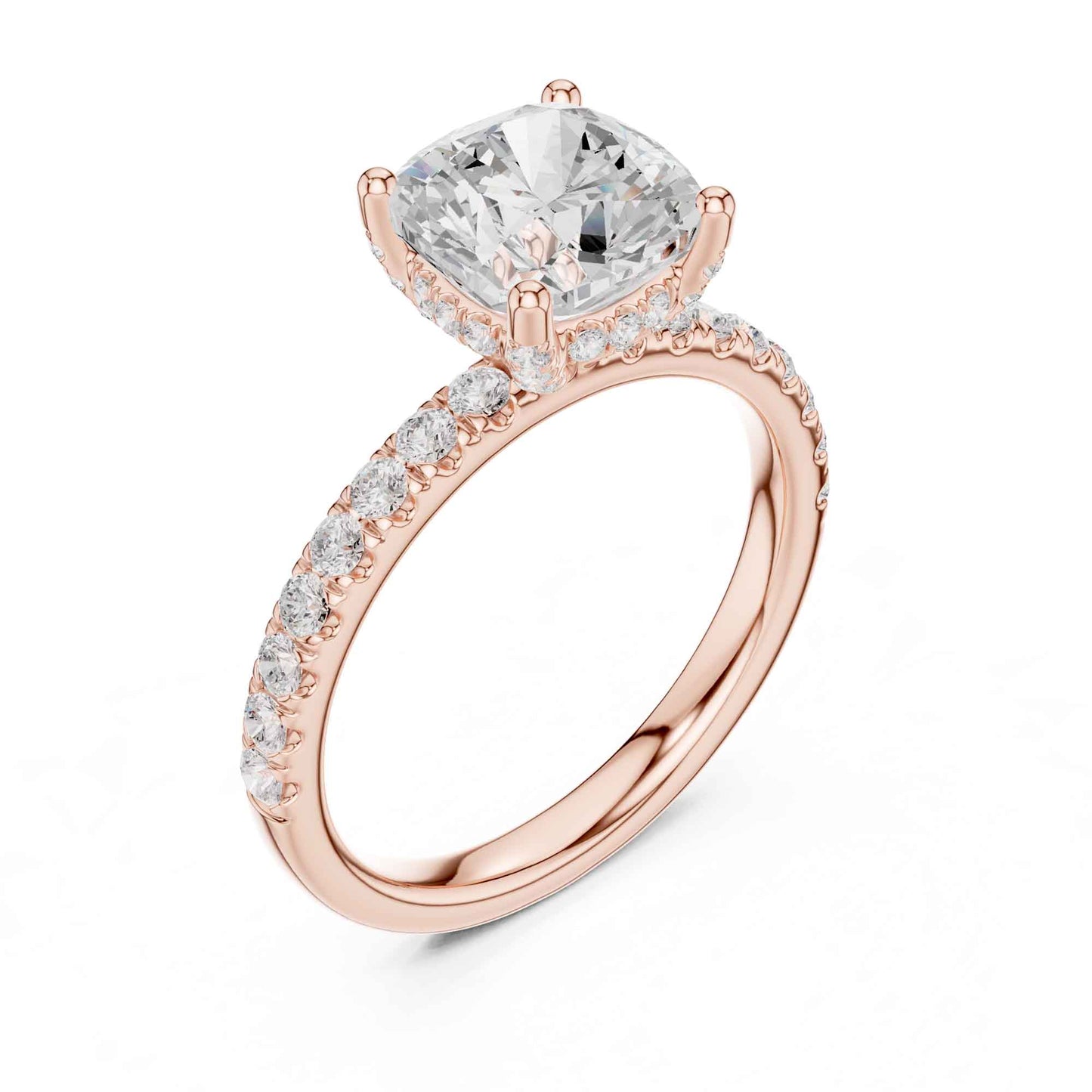 2 Carat Cushion Shape Lab Diamond Pavé Solitaire Engagement Ring
