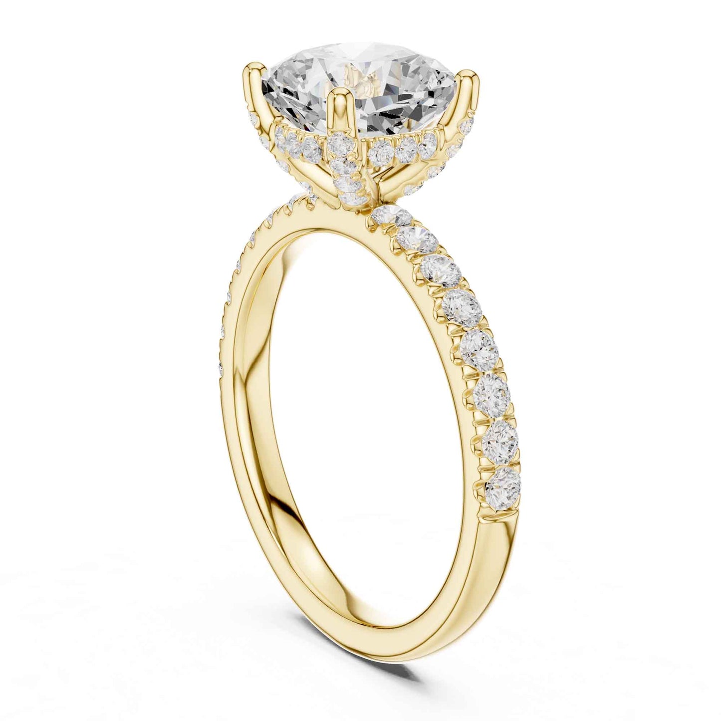 2 Carat Cushion Shape Lab Diamond Pavé Solitaire Engagement Ring