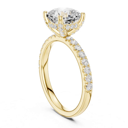 2 Carat Cushion Shape Lab Diamond Pavé Solitaire Engagement Ring