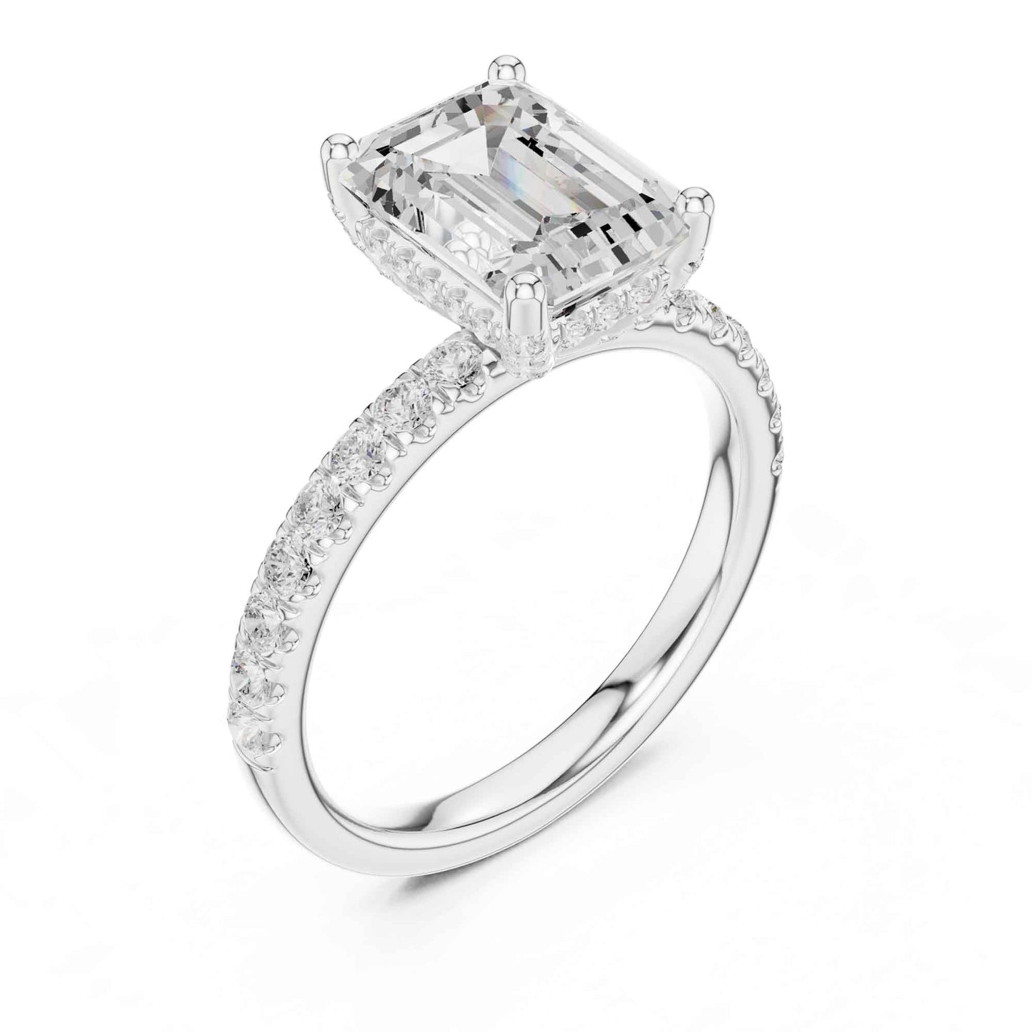 2 Carat Emerald Cut Lab Grown Diamond Engagement Ring with Pavé Band