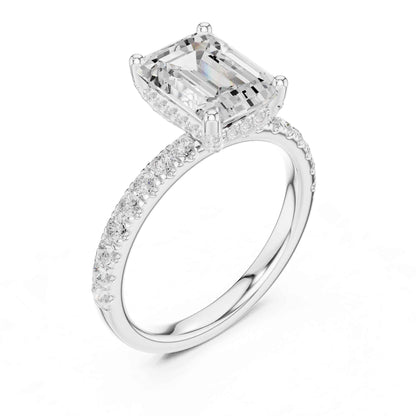 2 Carat Emerald Cut Lab Grown Diamond Engagement Ring with Pavé Band
