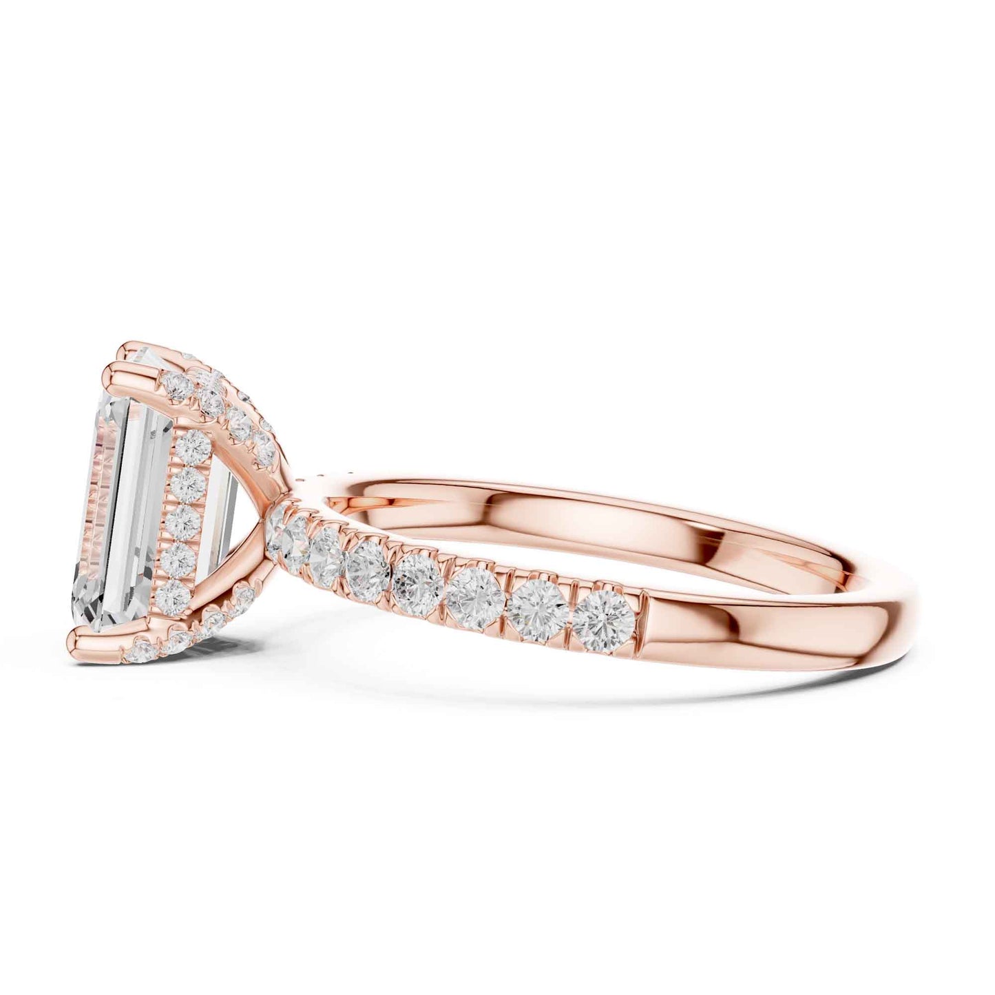2 Carat Emerald Cut Lab Grown Diamond Engagement Ring with Pavé Band