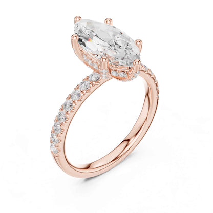 2 Carat Marquise Cut Lab Diamond Engagement Ring  Pavé Setting
