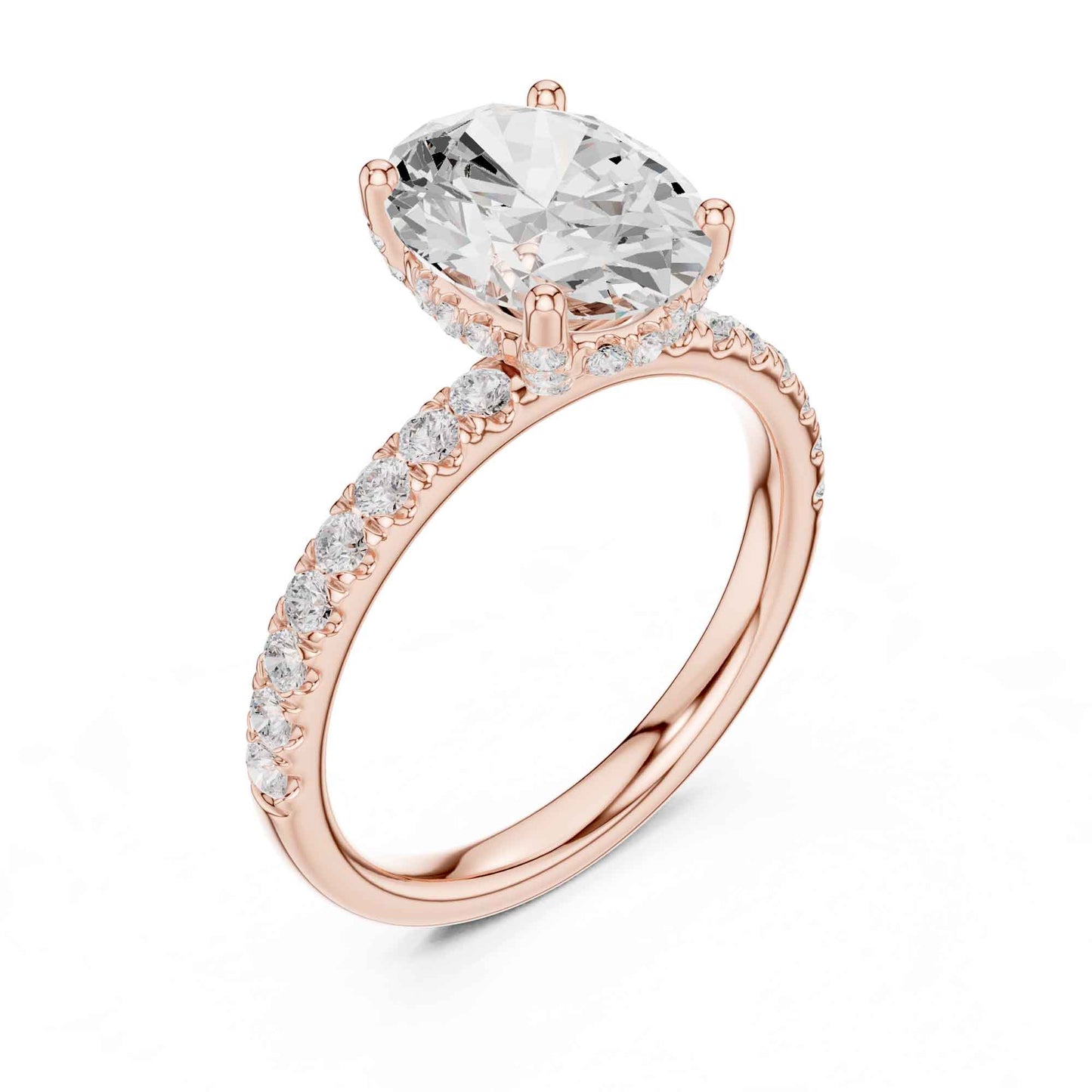 2 Carat Oval Cut Lab Grown Diamond Pavé Engagement Ring