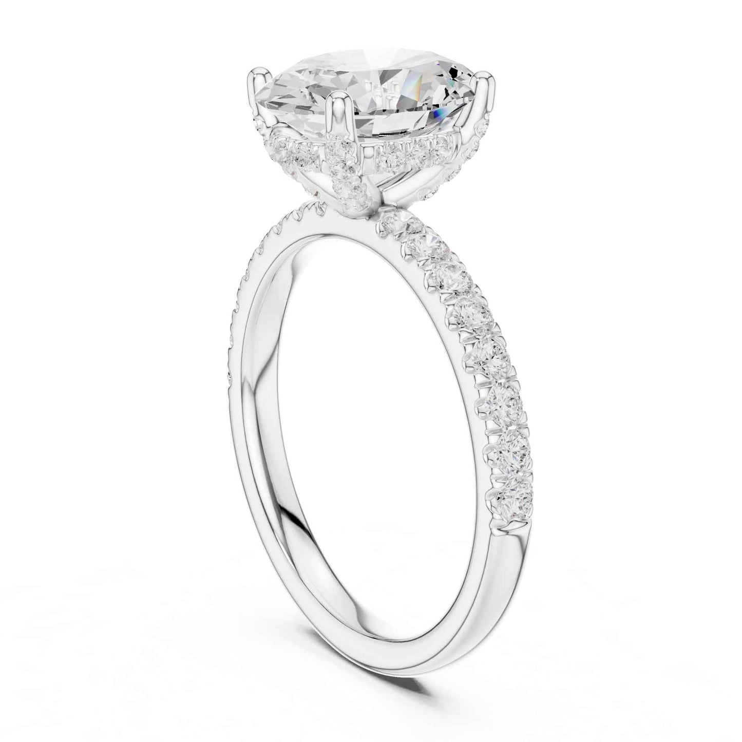 2 Carat Oval Cut Lab Grown Diamond Pavé Engagement Ring