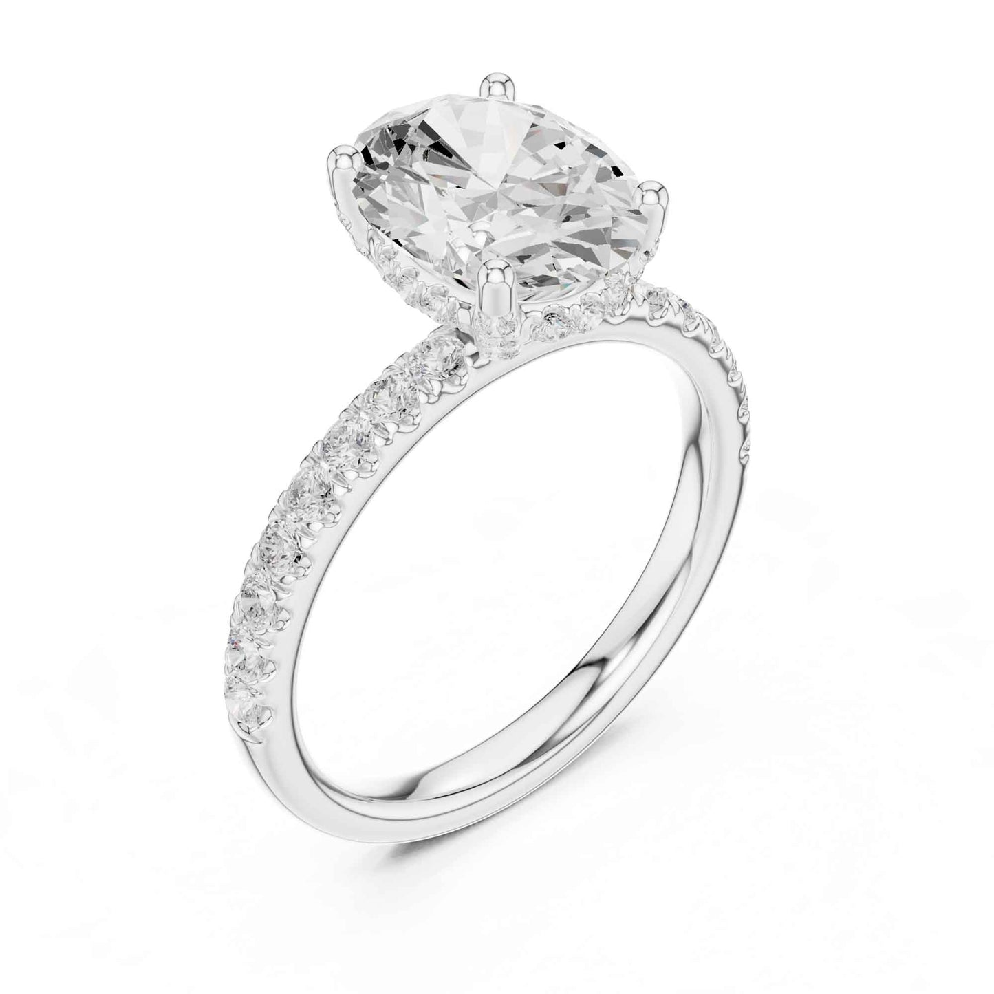 2 Carat Oval Cut Lab Grown Diamond Pavé Engagement Ring
