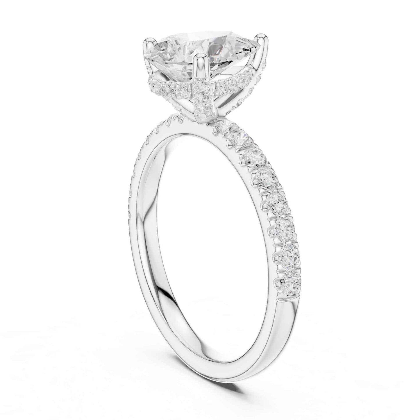2 Carat Pear Cut Lab Grown Diamond Pavé Engagement Ring