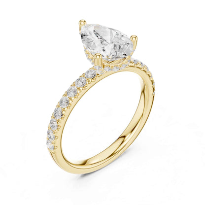 2 Carat Pear Cut Lab Grown Diamond Pavé Engagement Ring