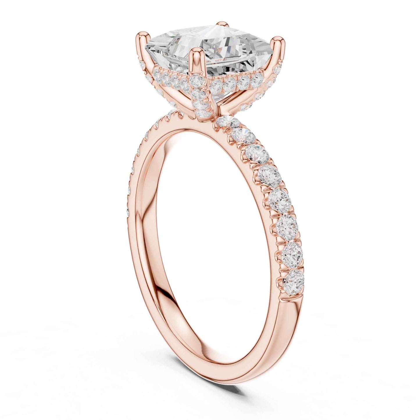 2 Carat Princess Cut Lab Diamond Pavé Solitaire Engagement Ring
