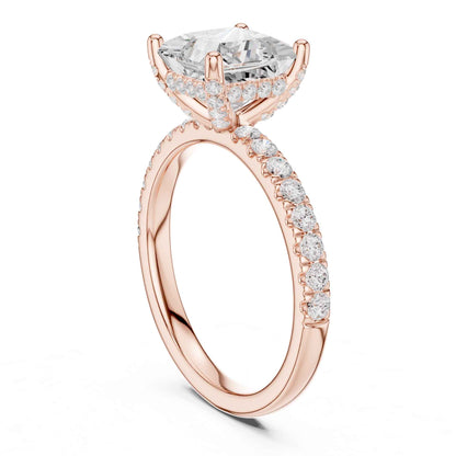 2 Carat Princess Cut Lab Diamond Pavé Solitaire Engagement Ring