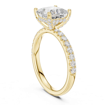 2 Carat Princess Cut Lab Diamond Pavé Solitaire Engagement Ring
