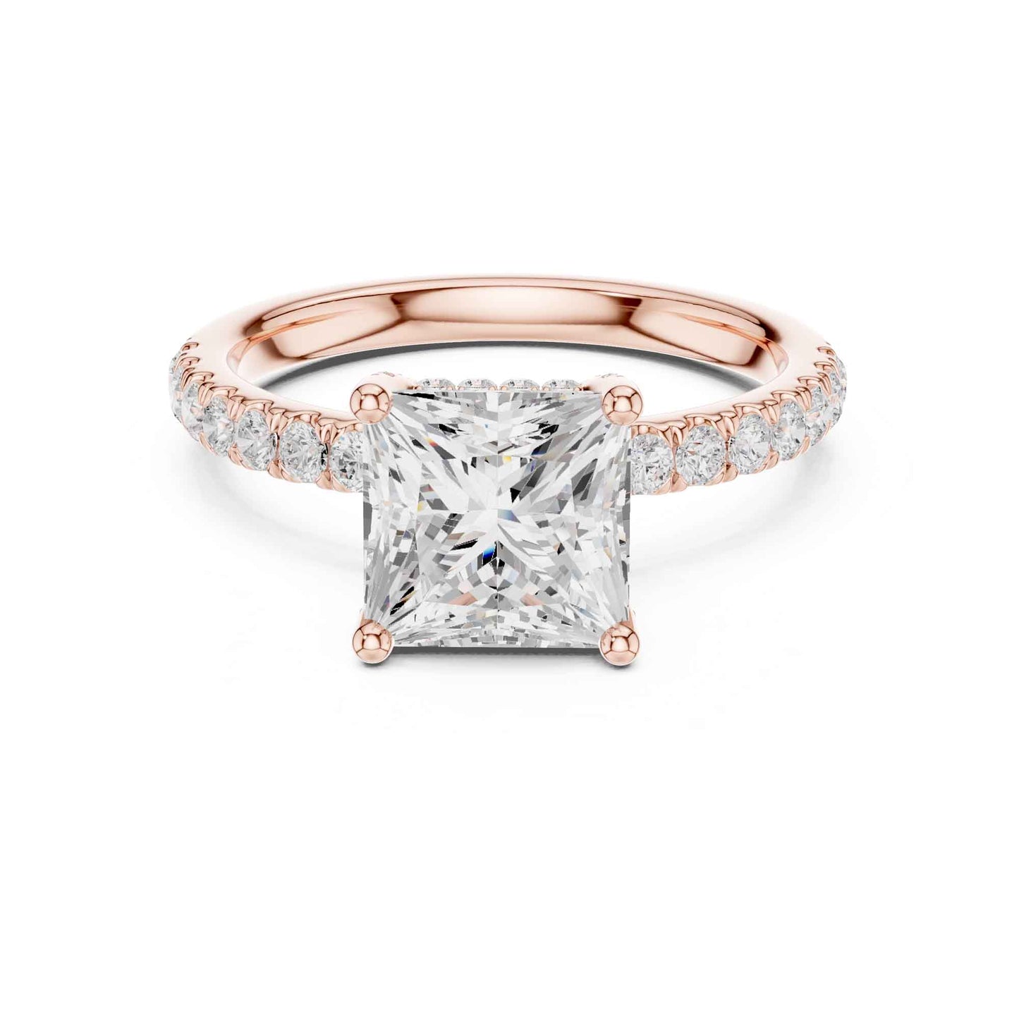 2 Carat Princess Cut Lab Diamond Pavé Solitaire Engagement Ring