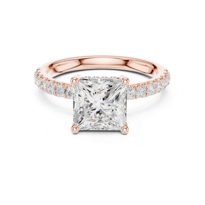 2 Carat Princess Cut Lab Diamond Pavé Solitaire Engagement Ring