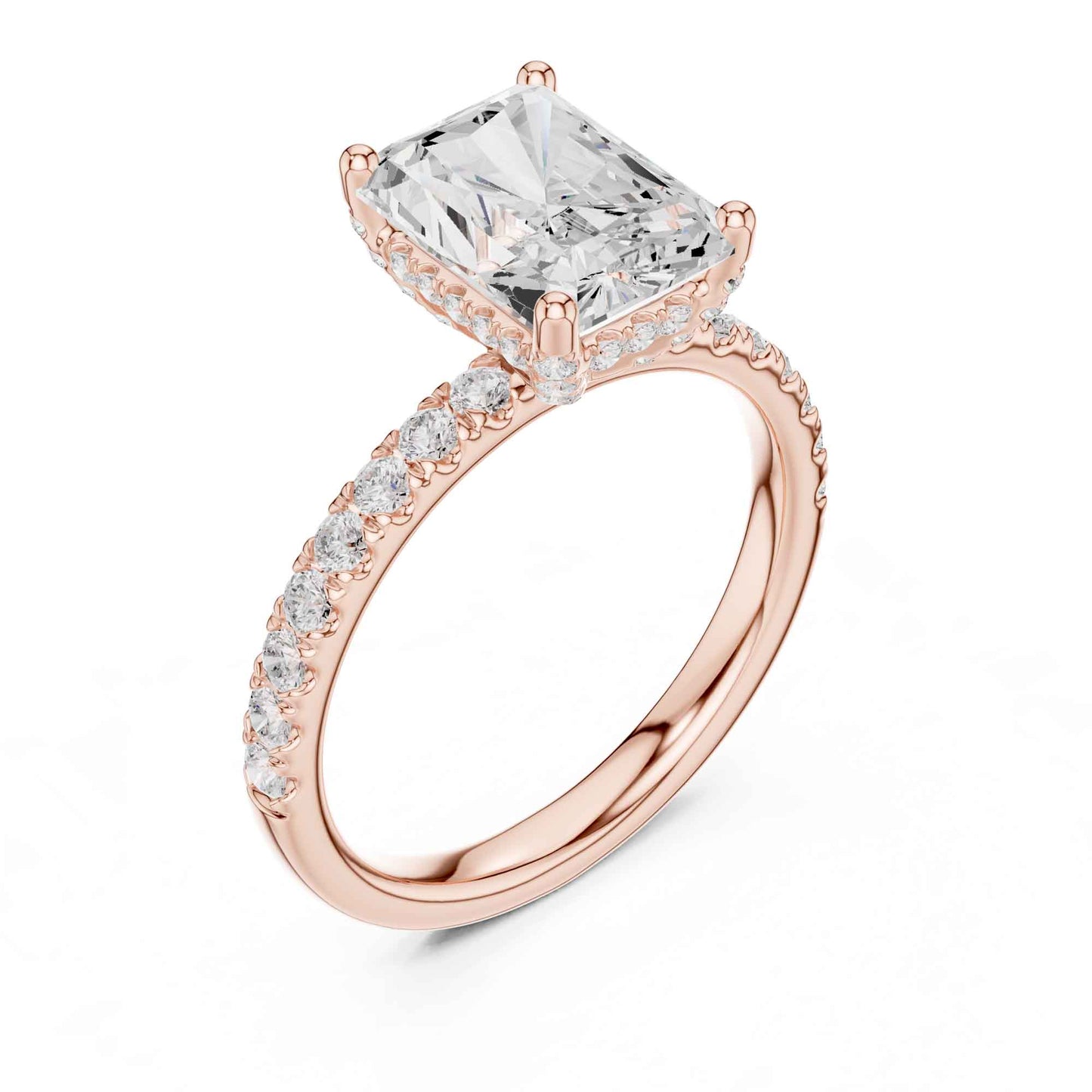2 Carat Brilliant Radiant Cut Diamond Pavé Engagement Ring