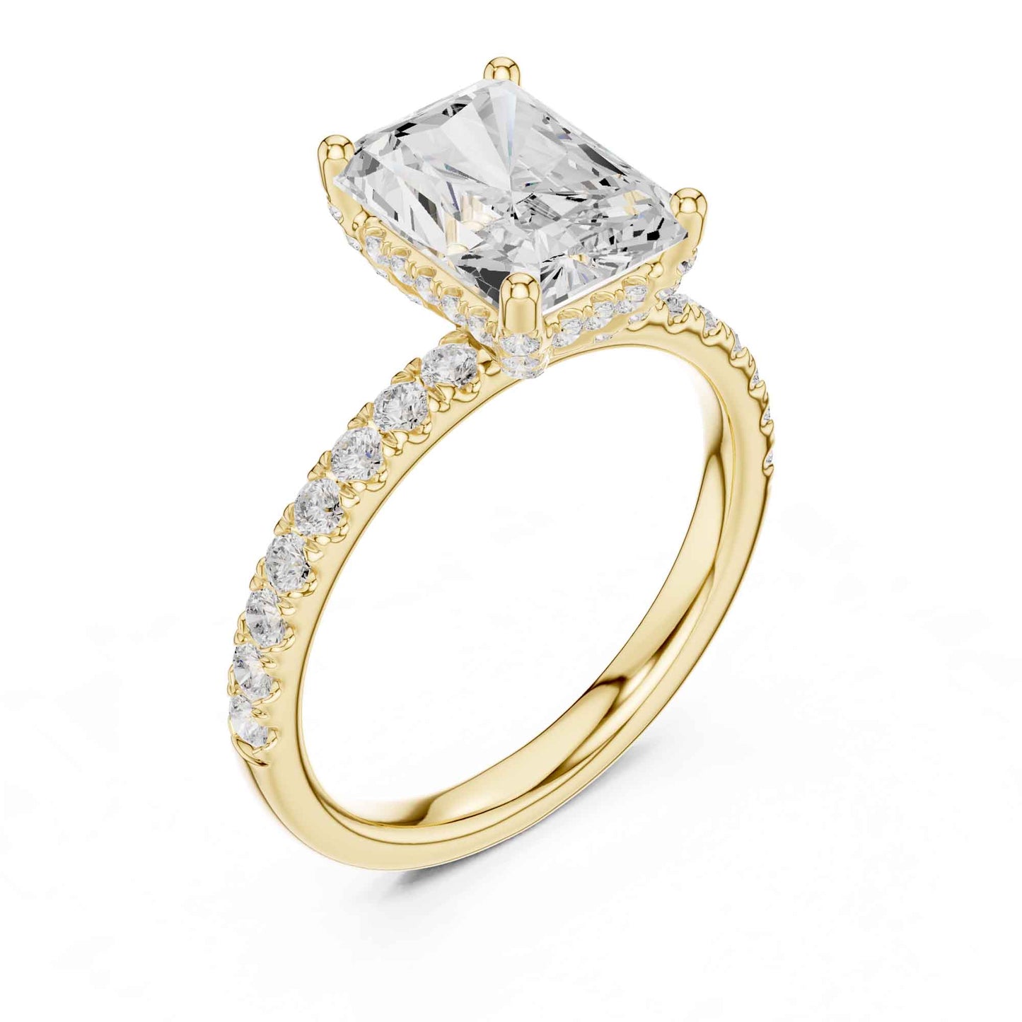 2 Carat Brilliant Radiant Cut Diamond Pavé Engagement Ring