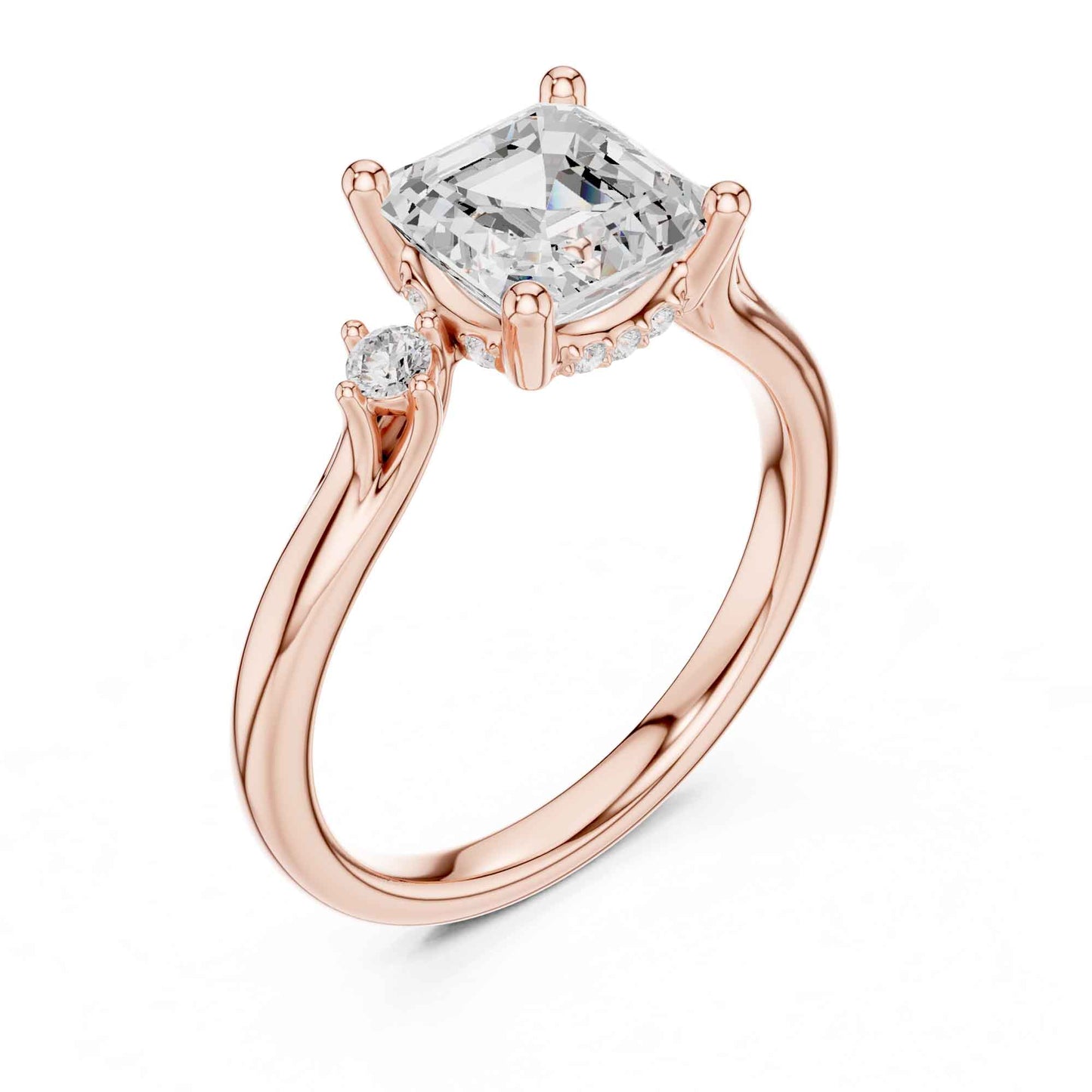 2 Carat Asscher Cut Diamond Ring with Round Side Diamonds  Elegant Engagement Ring