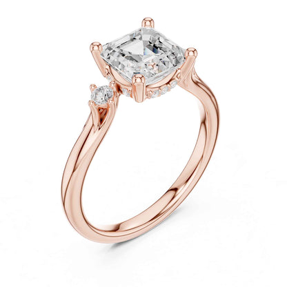 2 Carat Asscher Cut Diamond Ring with Round Side Diamonds  Elegant Engagement Ring