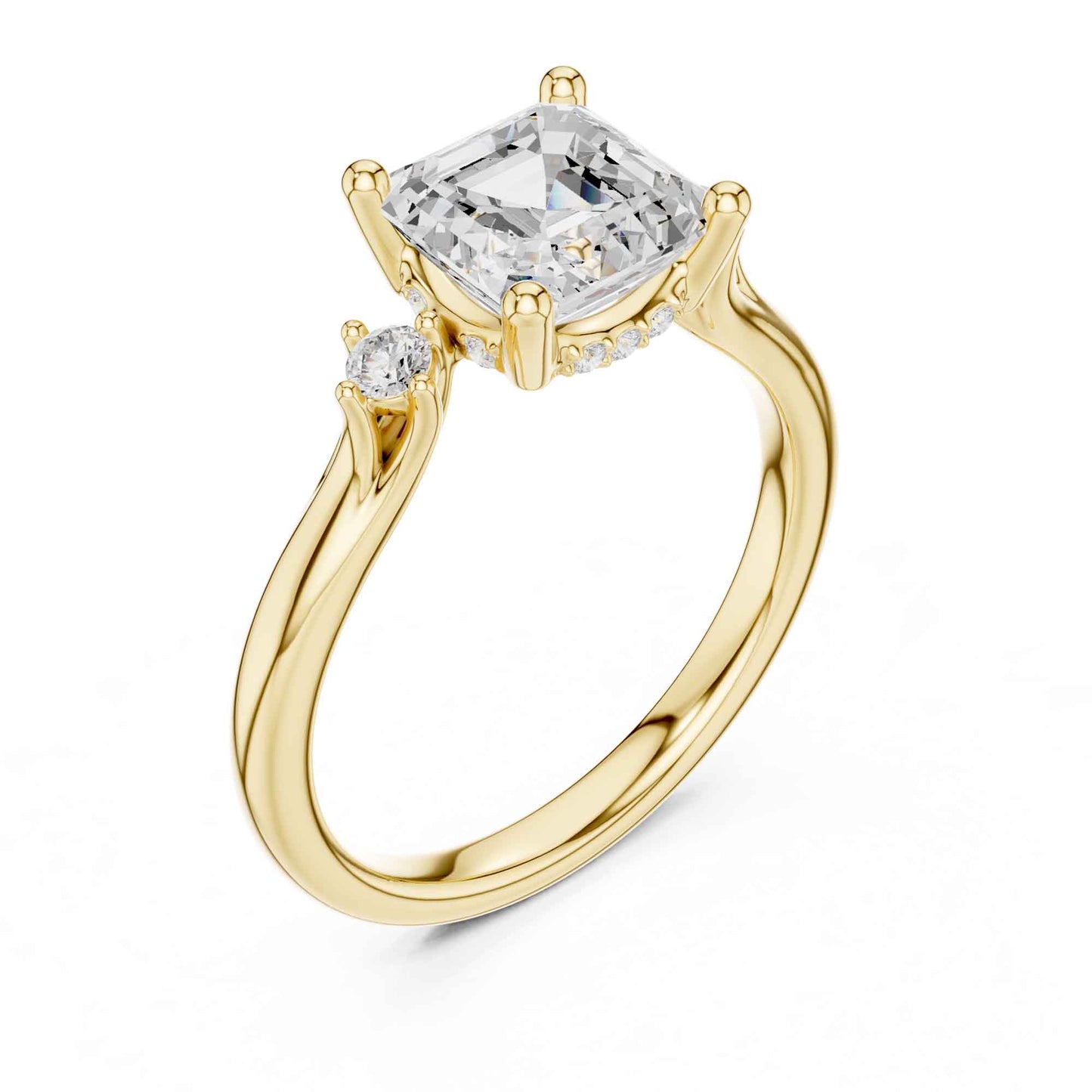 2 Carat Asscher Cut Diamond Ring with Round Side Diamonds  Elegant Engagement Ring