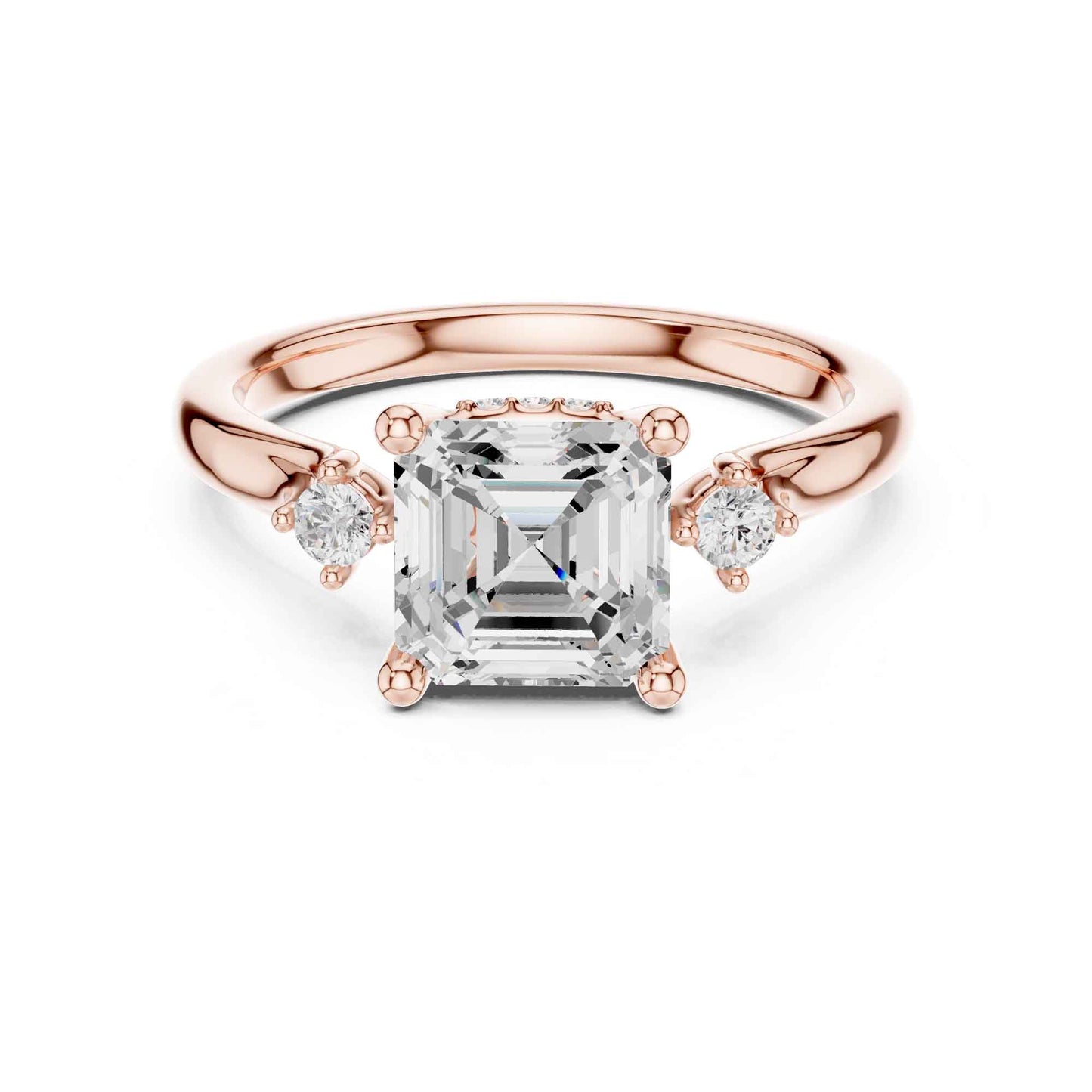 2 Carat Asscher Cut Diamond Ring with Round Side Diamonds  Elegant Engagement Ring