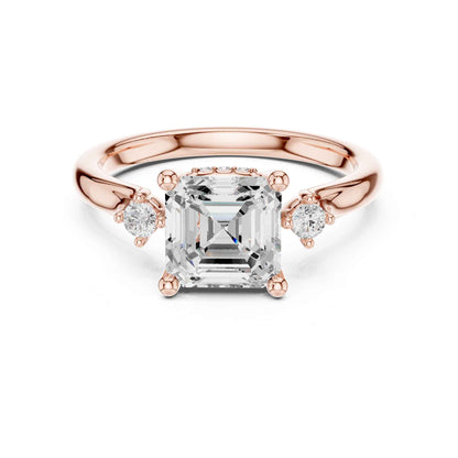 2 Carat Asscher Cut Diamond Ring with Round Side Diamonds  Elegant Engagement Ring