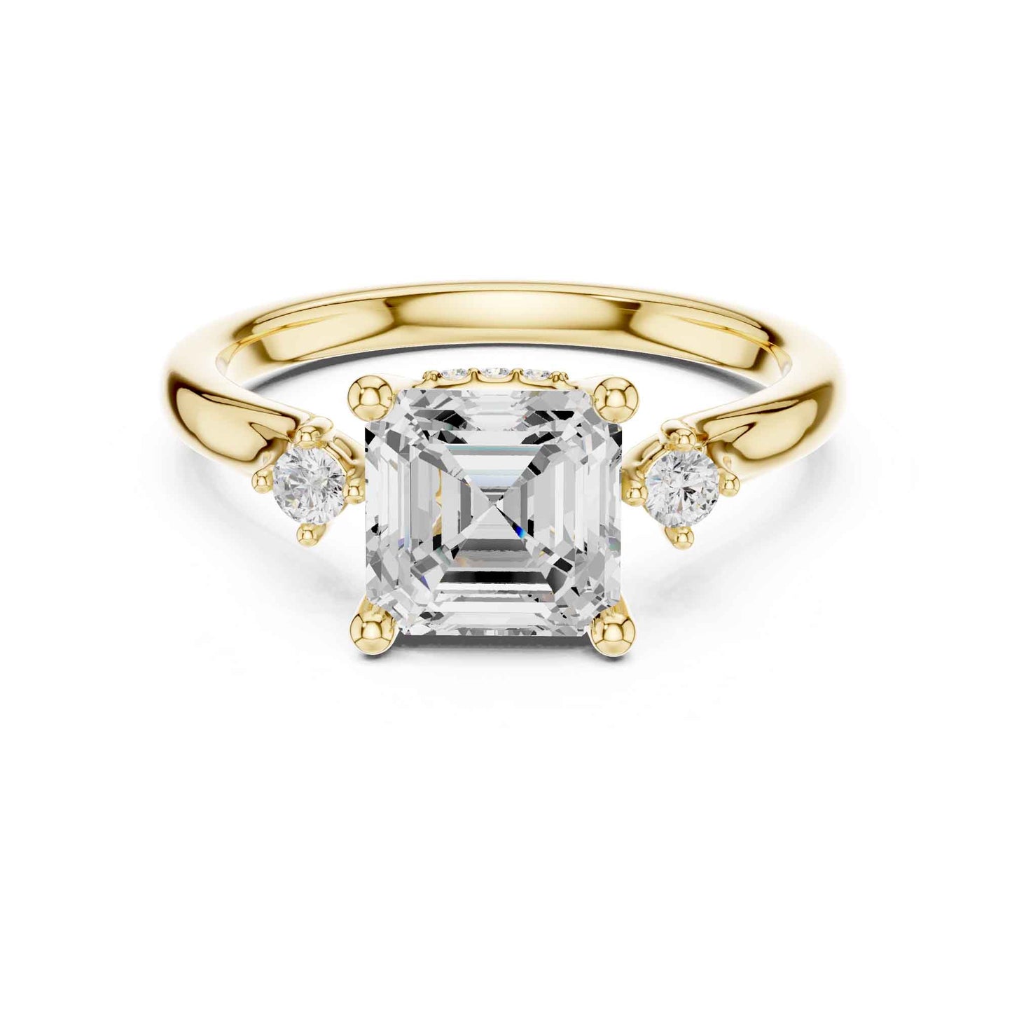 2 Carat Asscher Cut Diamond Ring with Round Side Diamonds  Elegant Engagement Ring