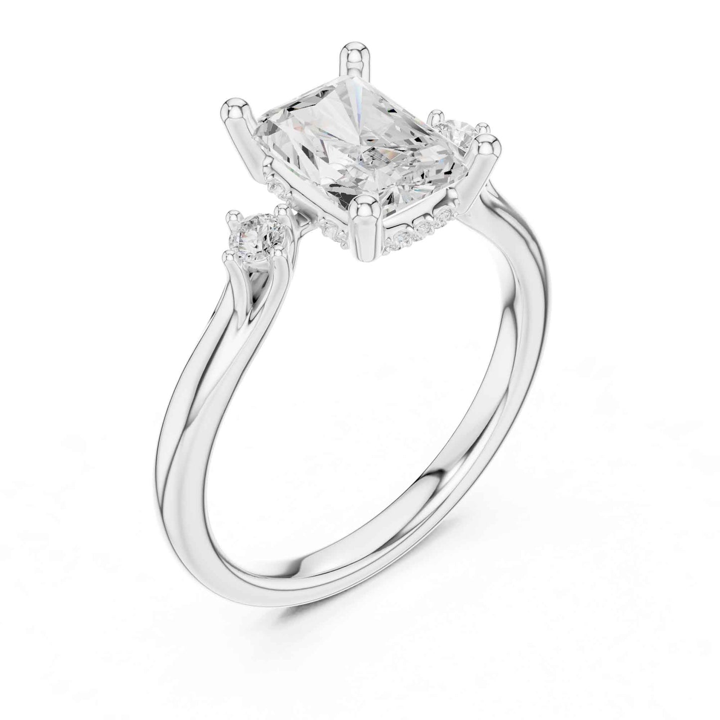 2 Carat Radiant Cut Lab Grown Diamond Engagement Ring with Side Stone Accents