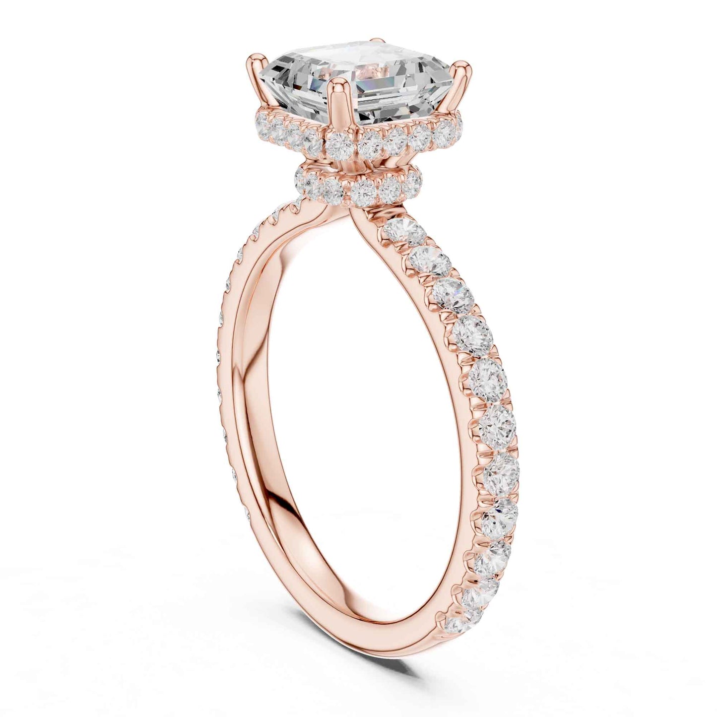 1.5 Carat Asscher Cut Lab Grown Diamond Engagement Ring with Pavé Band