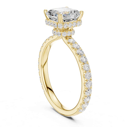 1.5 Carat Asscher Cut Lab Grown Diamond Engagement Ring with Pavé Band