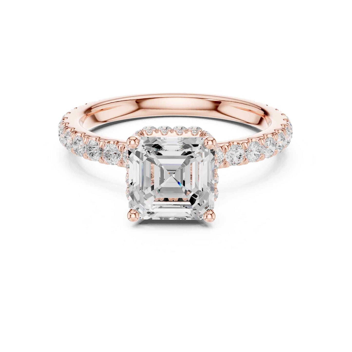 1.5 Carat Asscher Cut Lab Grown Diamond Engagement Ring with Pavé Band