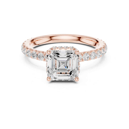 1.5 Carat Asscher Cut Lab Grown Diamond Engagement Ring with Pavé Band
