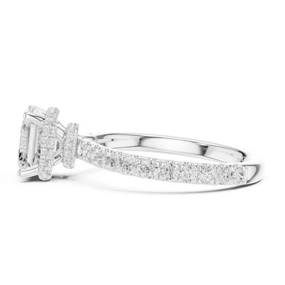 1.5 Carat Asscher Cut Lab Grown Diamond Engagement Ring with Pavé Band