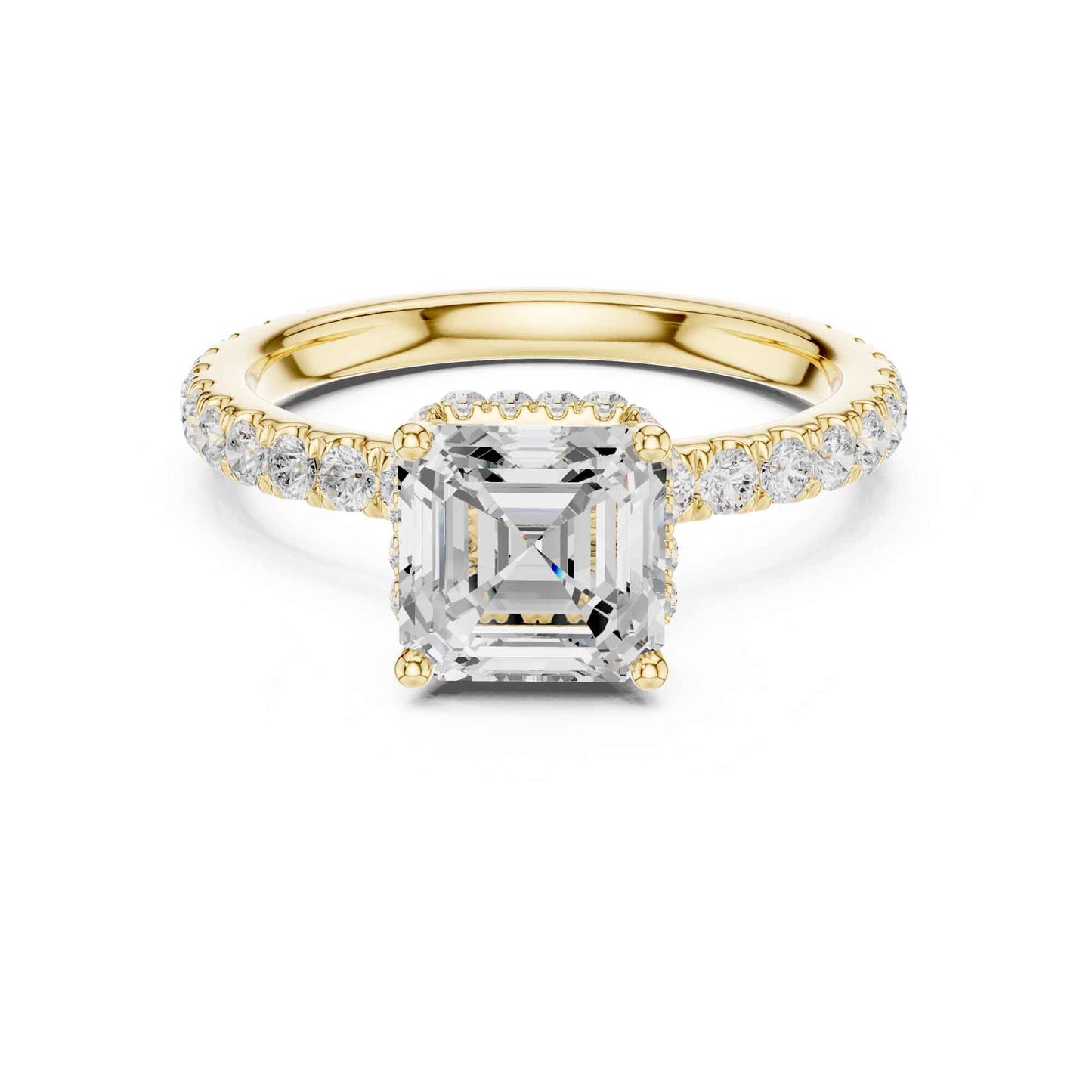 1.5 Carat Asscher Cut Lab Grown Diamond Engagement Ring with Pavé Band