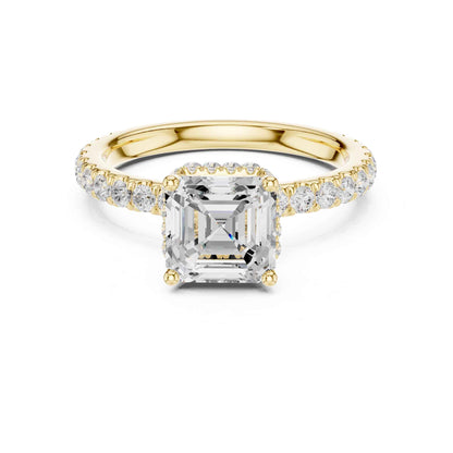 1.5 Carat Asscher Cut Lab Grown Diamond Engagement Ring with Pavé Band