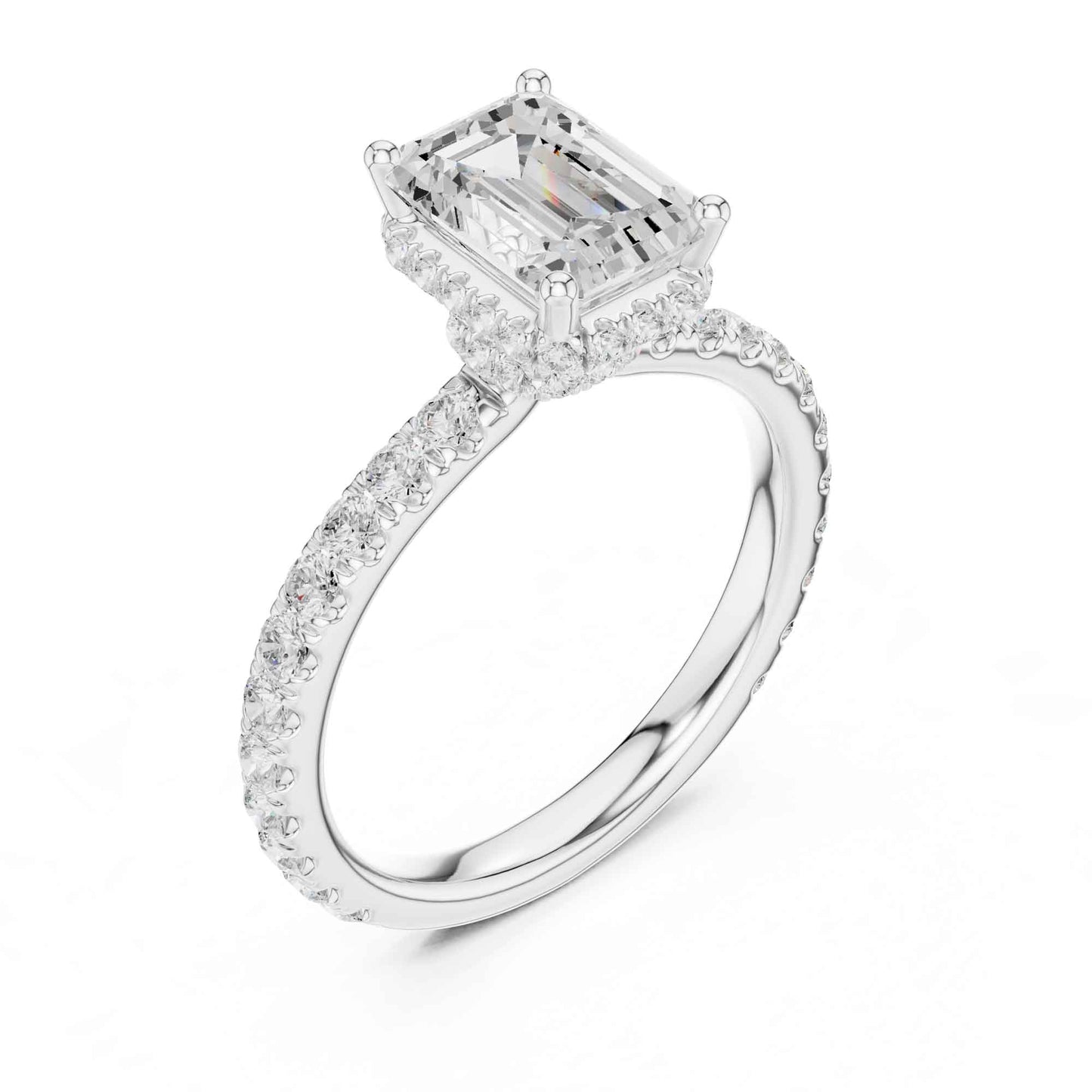 1.5 Carat Elegant Emerald Cut Lab Grown Diamond Ring with Side Diamond Accents